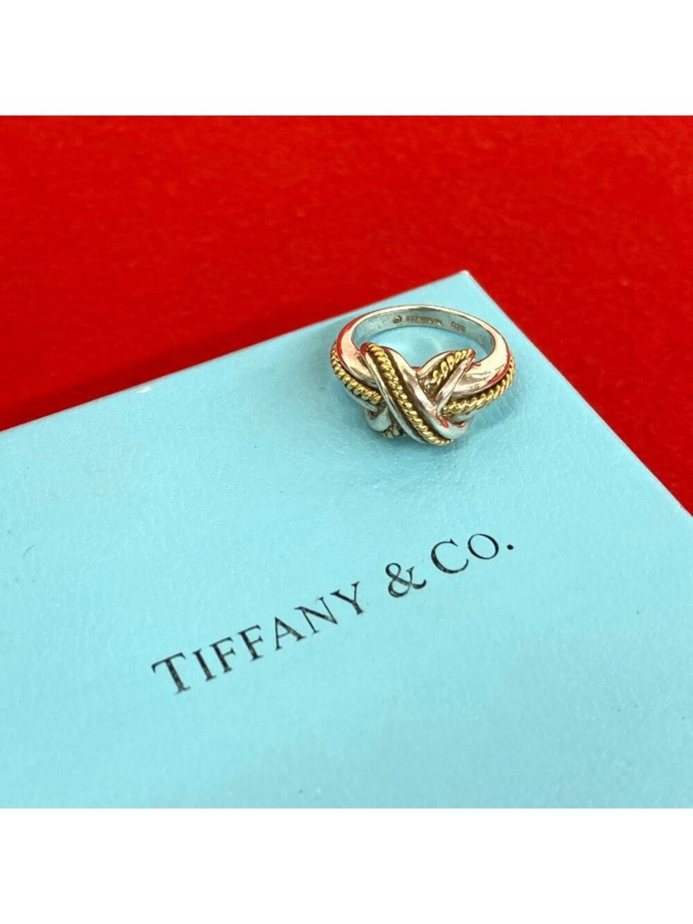 Tiffany & Co Signature Cross Ring Silver Yellow Gold